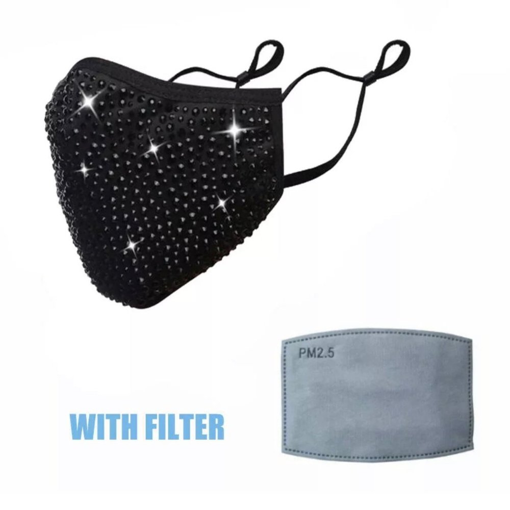 Black on Black Swarovski crystals bling face mask